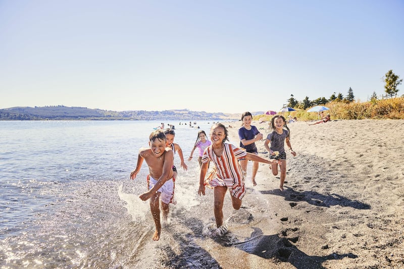 2505 img taupo town wharewaka beach front lake family playing family friendly kids water